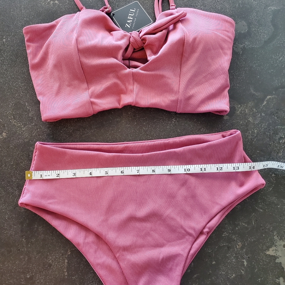 ZAFUL Ribbed Keyhole Tied High Waisted Tankini Swimsuit